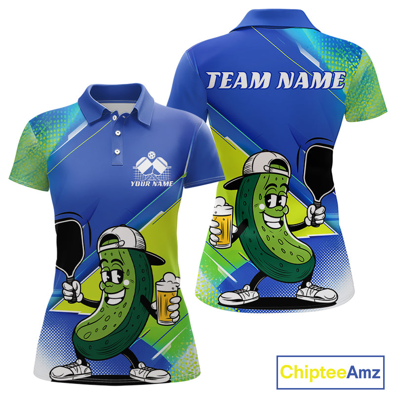 Custom Funny Pickleball Polo Shirts, Cool Pickles Playing Pickleball Humorous Shirt