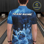 Custom Blue Thunder Lightning Bowling Team Polo Shirts, Bowling Jerseys