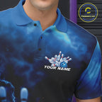 Custom Blue Thunder Lightning Bowling Team Polo Shirts, Bowling Jerseys