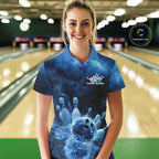 Custom Blue Thunder Lightning Bowling Team Polo Shirts, Bowling Jerseys