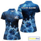 Custom Blue Thunder Lightning Bowling Team Polo Shirts, Bowling Jerseys