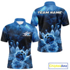 Custom Blue Thunder Lightning Bowling Team Polo Shirts, Bowling Jerseys