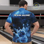 Custom Blue Thunder Lightning Bowling Team Quarter-Zip Shirts, Bowling Jerseys