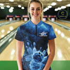 Custom Blue Thunder Lightning Bowling Team Quarter-Zip Shirts, Bowling Jerseys