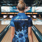 Custom Blue Thunder Lightning Bowling Team Quarter-Zip Shirts, Bowling Jerseys
