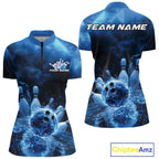 Custom Blue Thunder Lightning Bowling Team Quarter-Zip Shirts, Bowling Jerseys