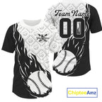 Custom Black And White Flame Team Baseball Jerseys, Baseball Lovers Team Uniform