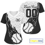Custom Black And White Flame Team Baseball Jerseys, Baseball Lovers Team Uniform