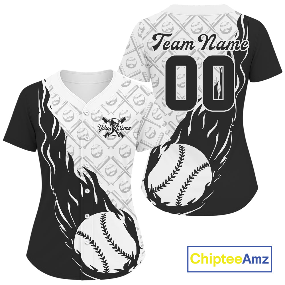 Custom Black And White Flame Team Baseball Jerseys, Baseball Lovers Team Uniform