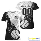 Custom Black And White Flame Baseball Team T-Shirts, Baseball Lovers Team Uniform