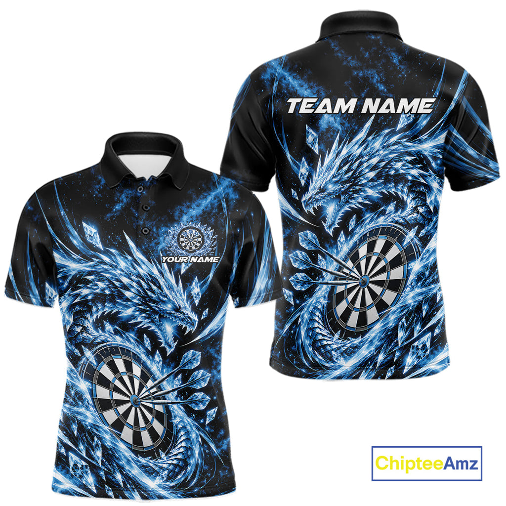 Custom Icy Blue Cyrstal Ice Dragon Dart Team Polo Shirt, Dart Player Jersey