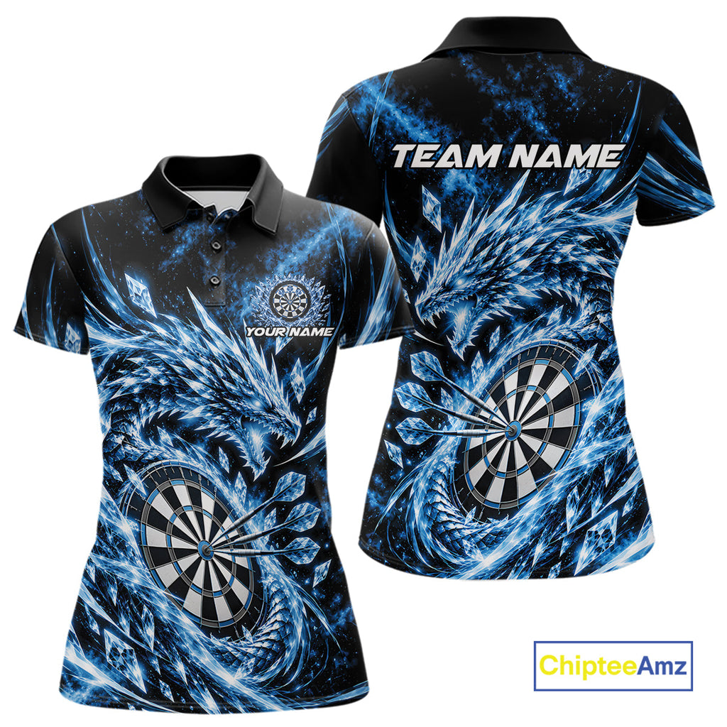 Custom Icy Blue Cyrstal Ice Dragon Dart Team Polo Shirt, Dart Player Jersey