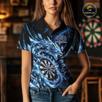 Custom Icy Blue Cyrstal Ice Dragon Dart Team Polo Shirt, Dart Player Jersey