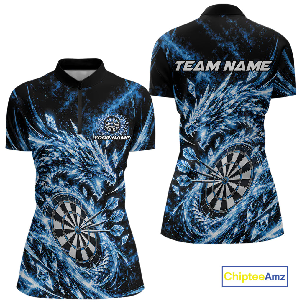 Custom Icy Blue Cyrstal Ice Dragon Dart Team Quarter-Zip Shirt, Dart Jersey