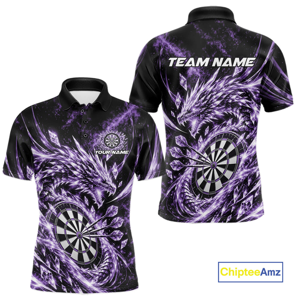 Custom Icy Purple Cyrstal Ice Dragon Dart Team Polo Shirt, Dart Player Jersey