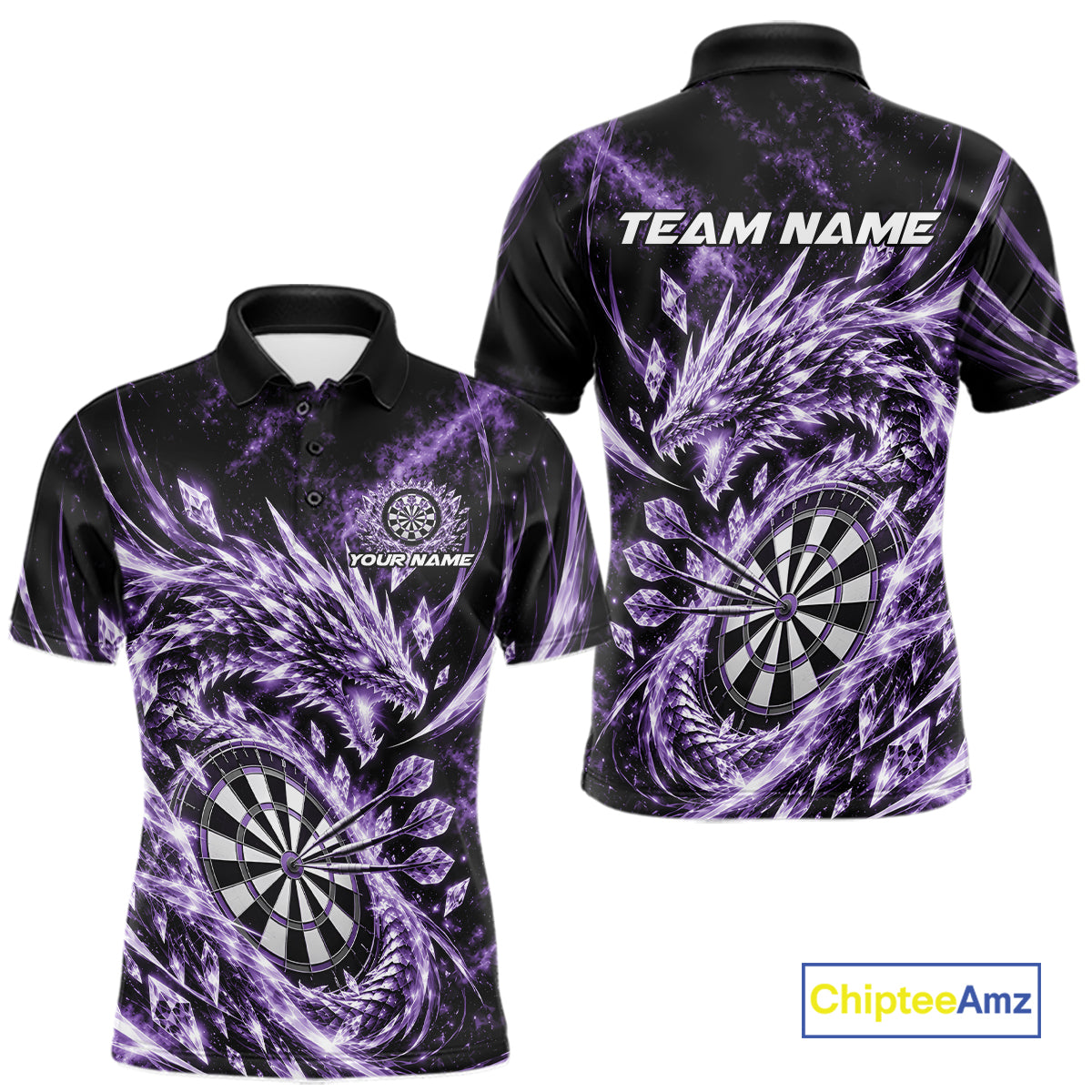 Custom Icy Purple Cyrstal Ice Dragon Dart Team Polo Shirt, Dart Player Jersey