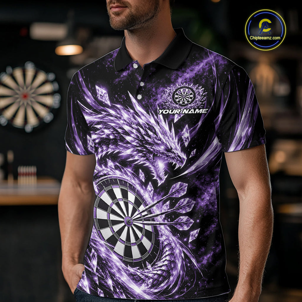 Custom Icy Purple Cyrstal Ice Dragon Dart Team Polo Shirt, Dart Player Jersey