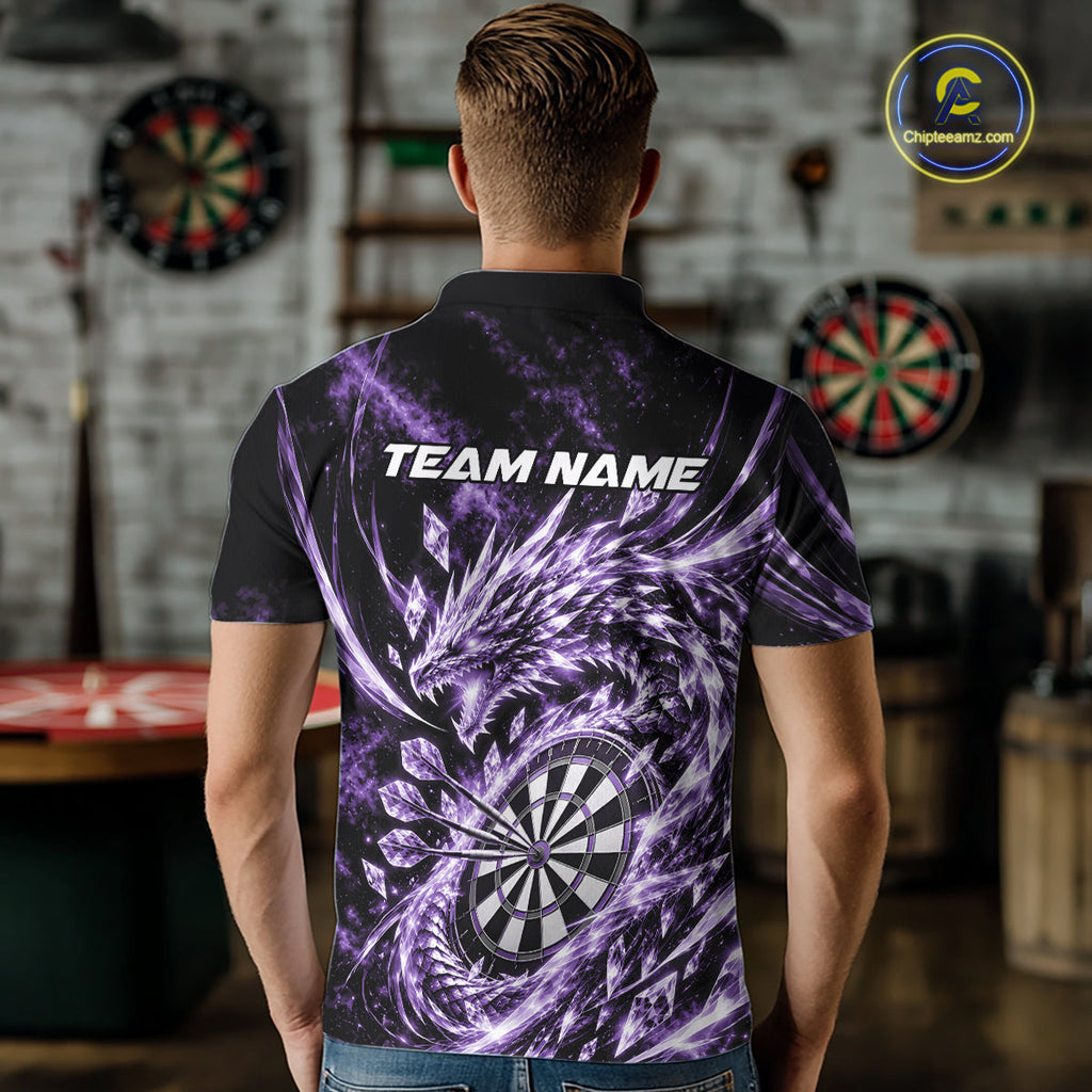 Custom Icy Purple Cyrstal Ice Dragon Dart Team Polo Shirt, Dart Player Jersey