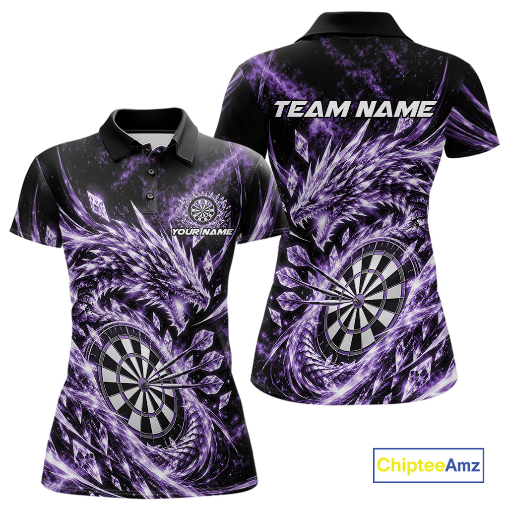 Custom Icy Purple Cyrstal Ice Dragon Dart Team Polo Shirt, Dart Player Jersey