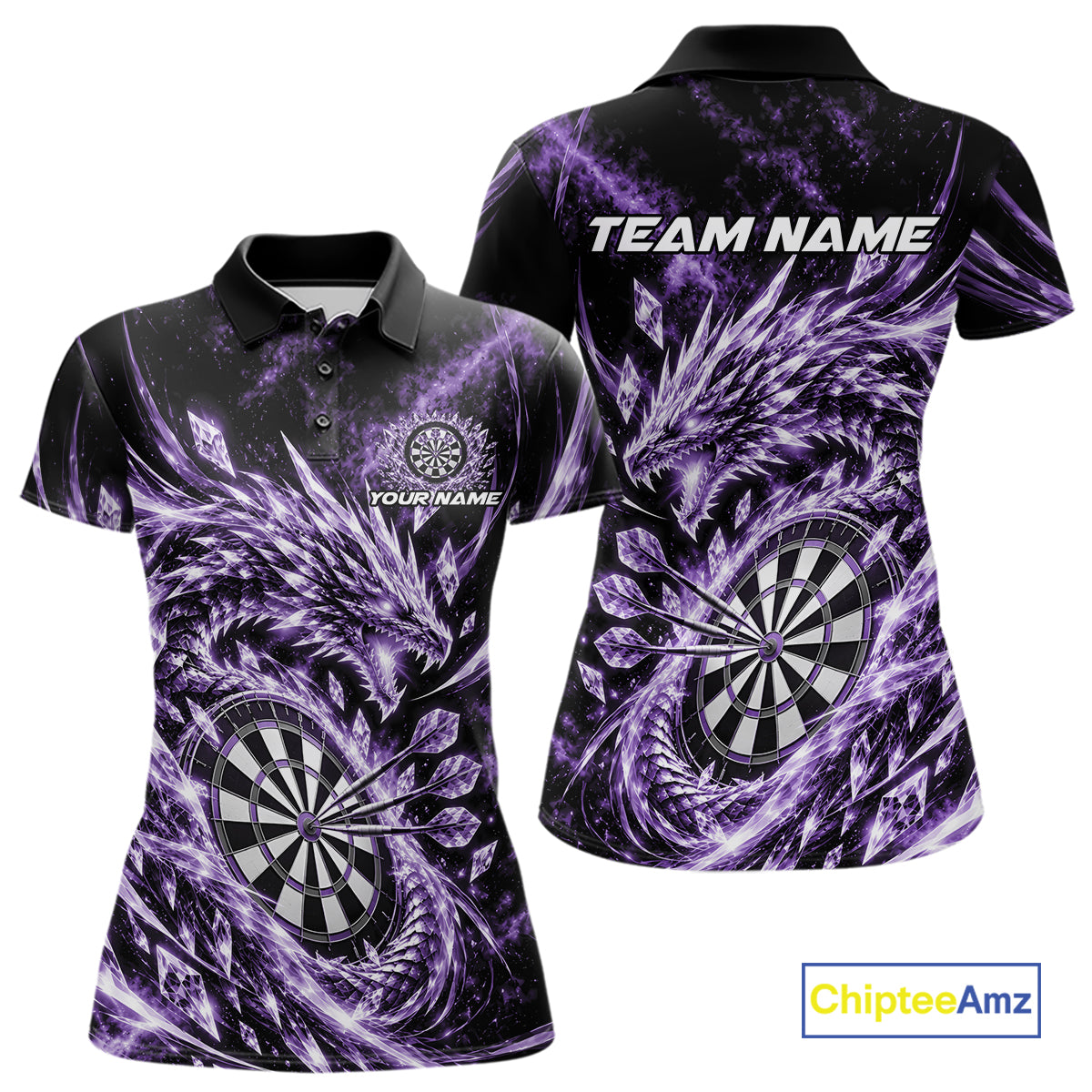 Custom Icy Purple Cyrstal Ice Dragon Dart Team Polo Shirt, Dart Player Jersey