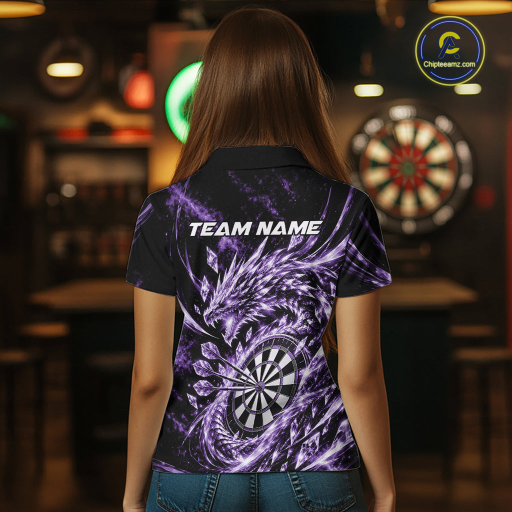 Custom Icy Purple Cyrstal Ice Dragon Dart Team Polo Shirt, Dart Player Jersey