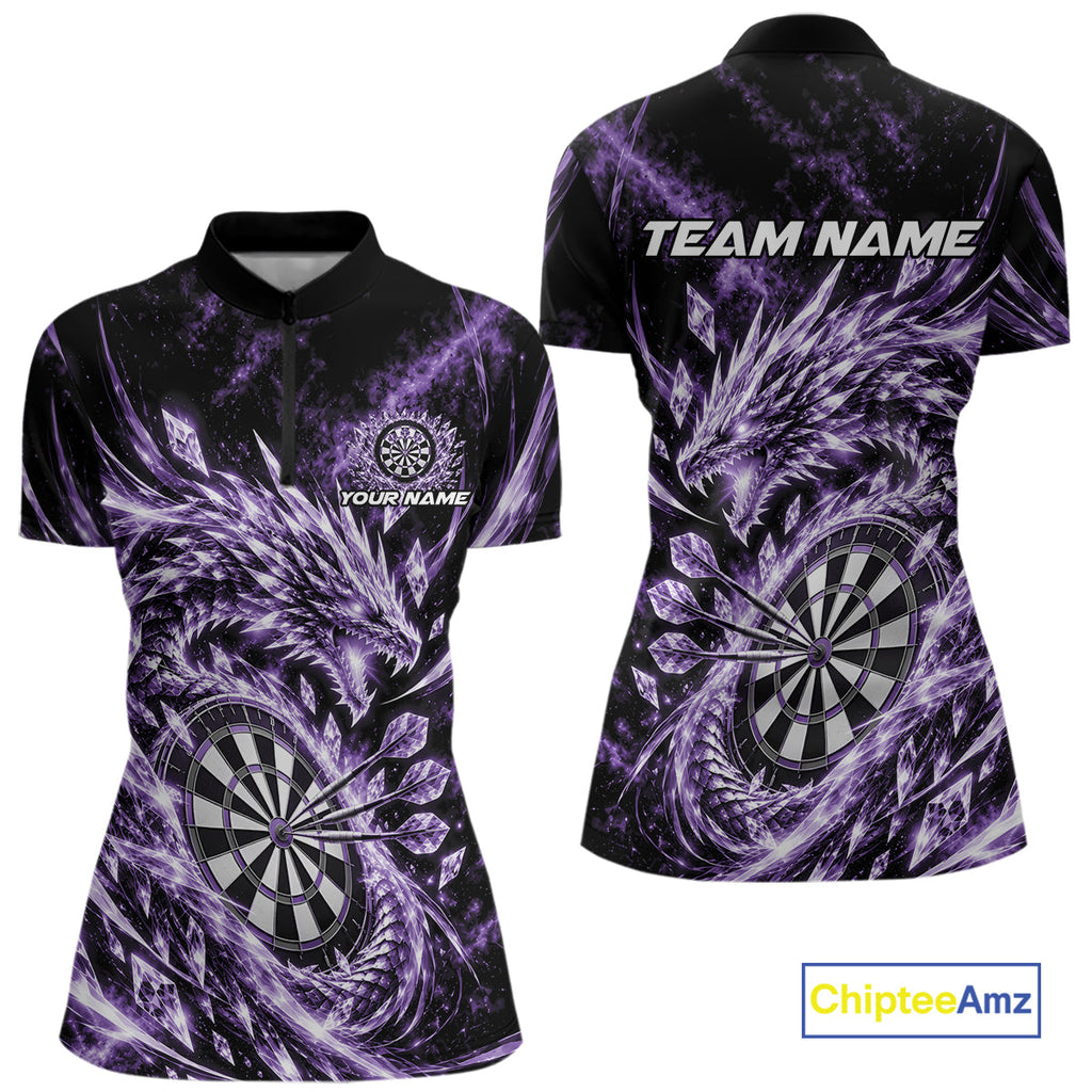 Custom Icy Purple Cyrstal Ice Dragon Dart Team Quarter-Zip Shirt, Dart Jersey