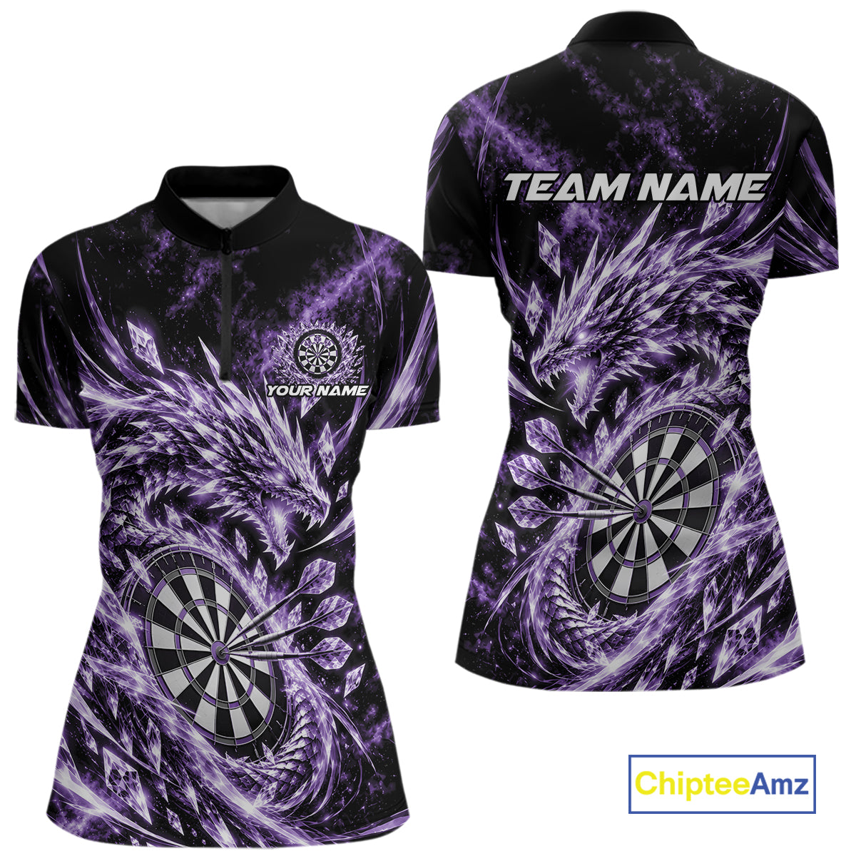 Custom Icy Purple Cyrstal Ice Dragon Dart Team Quarter-Zip Shirt, Dart Jersey