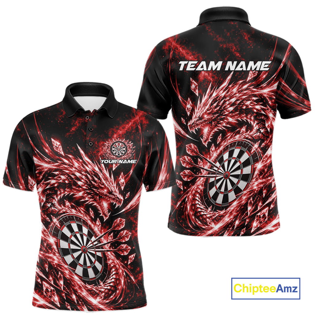 Custom Icy Red Cyrstal Ice Dragon Dart Team Polo Shirt, Dart Player Jersey