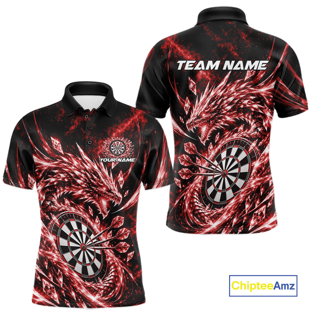 Custom Icy Red Cyrstal Ice Dragon Dart Team Polo Shirt, Dart Player Jersey