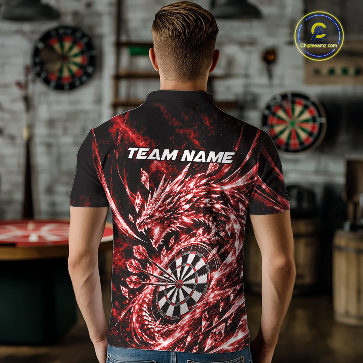 Custom Icy Red Cyrstal Ice Dragon Dart Team Polo Shirt, Dart Player Jersey