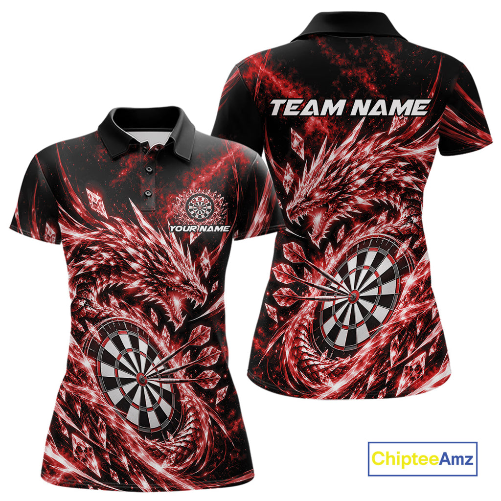 Custom Icy Red Cyrstal Ice Dragon Dart Team Polo Shirt, Dart Player Jersey