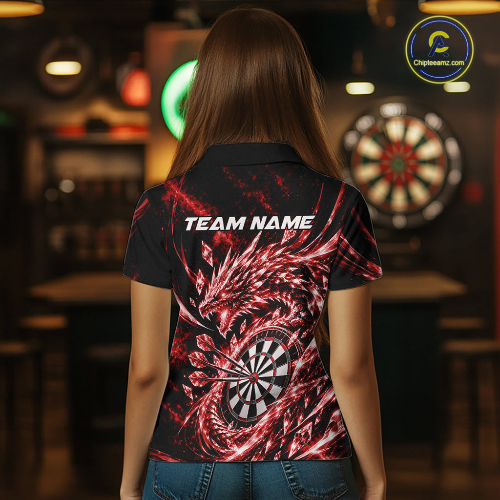 Custom Icy Red Cyrstal Ice Dragon Dart Team Polo Shirt, Dart Player Jersey