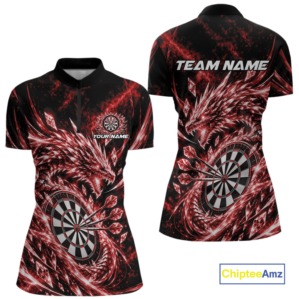 Custom Icy Red Cyrstal Ice Dragon Dart Quarter-Zip Shirt, Dart Player Jersey