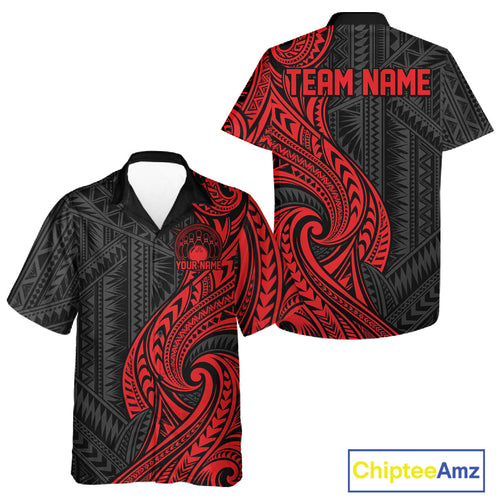 Custom Black And Red Tribal Bowling And Button Up Shirt, Bowling Team League Shirt