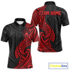 Custom Black And Red Tribal Bowling Polo Shirt, Bowling Team League Shirt