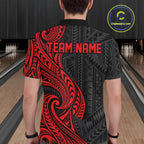 Custom Black And Red Tribal Bowling Polo Shirt, Bowling Team League Shirt