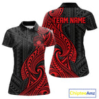 Custom Black And Red Tribal Bowling Polo Shirt, Bowling Team League Shirt