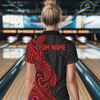 Custom Black And Red Tribal Bowling Polo Shirt, Bowling Team League Shirt