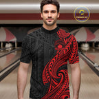 Custom Black And Red Tribal Bowling Quarter Zip Shirt, Bowling Team League Shirt