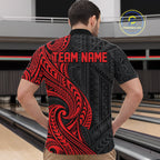 Custom Black And Red Tribal Bowling Quarter Zip Shirt, Bowling Team League Shirt