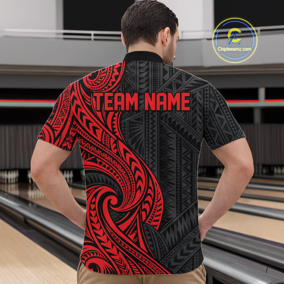 Custom Black And Red Tribal Bowling Quarter Zip Shirt, Bowling Team League Shirt