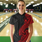Custom Black And Red Tribal Bowling Quarter-Zip Shirt, Bowling Team League Shirt