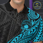 Custom Black And Turquoise Tribal Bowling Polo Shirt, Bowling Team League Shirt