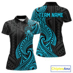 Custom Black And Turquoise Tribal Bowling Polo Shirt, Bowling Team League Shirt