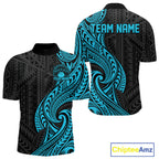 Custom Black And Turquoise Tribal Bowling Quarter Zip Shirt, Bowling Team League Shirt