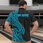 Custom Black And Turquoise Tribal Bowling Quarter Zip Shirt, Bowling Team League Shirt