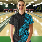 Custom Black And Turquoise Tribal Bowling Quarter-Zip Shirt, Team League Shirt