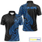 Custom Black And Blue Tribal Bowling Polo Shirt, Bowling Team League Shirt