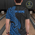 Custom Black And Blue Tribal Bowling Polo Shirt, Bowling Team League Shirt