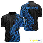 Custom Black And Blue Tribal Bowling Quarter Zip Shirt, Bowling Team League Shirt